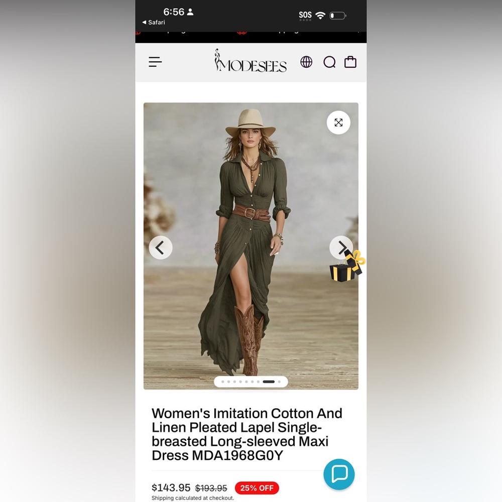 Olive Green Button-Front Maxi Dress with Deep V